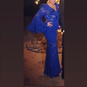 Royal blue embroidered lace prom evening dress